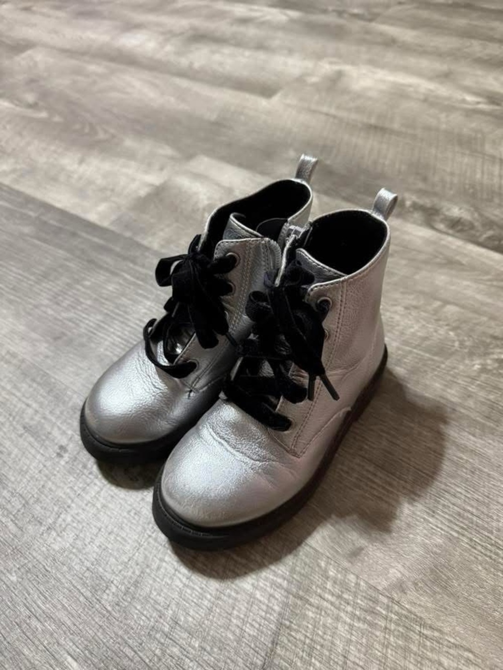 Toddler Silver Lace-Up Ankle combat Boots